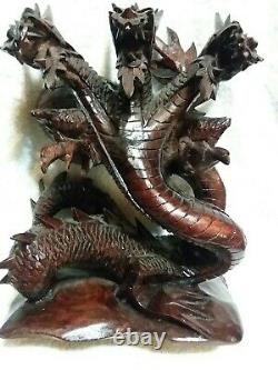 Large Hand Carved Wooden Dragon Statue 12 Dragon From Bali. 3 headed