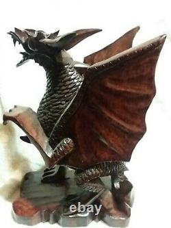 Large Hand Carved Wooden Dragon Statue Length 12 Flying Dragon from bali