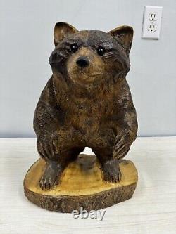 Large Wood Carving Bear-Tree Art-Signed Jeff Doane 16t x 12w From Collector