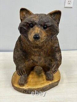 Large Wood Carving Bear-Tree Art-Signed Jeff Doane 16t x 12w From Collector