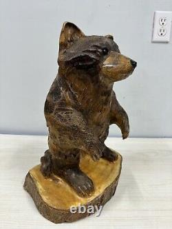 Large Wood Carving Bear-Tree Art-Signed Jeff Doane 16t x 12w From Collector