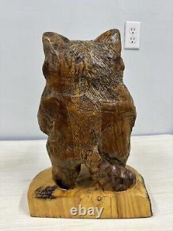 Large Wood Carving Bear-Tree Art-Signed Jeff Doane 16t x 12w From Collector