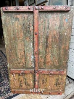 Large rustic wooden primitive, textured, colorful shutter from India