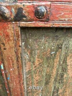 Large rustic wooden primitive, textured, colorful shutter from India