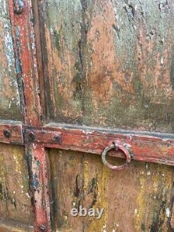 Large rustic wooden primitive, textured, colorful shutter from India