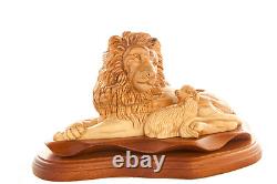 Lion with Lamb Carved Sculpture, 11.6 Olive Wood from Holy Land