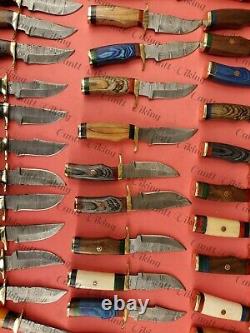 Lot Of 20 Pc Custom Handmade Damascus Steel 6 Camping & Hunting Knives From USA