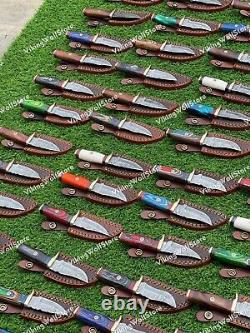 Lot Of 40 Pc Custom Handmade Damascus Steel 6 Camping & Hunting Knives From USA