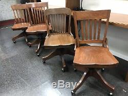 (Lot of 4) Antique Bankers Chair OAK Wood from Hitchcock Costume Designer OBO LA
