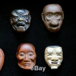 Lot of 8 netsuke Noah artist Kabuki masks from Meiji, signed collection