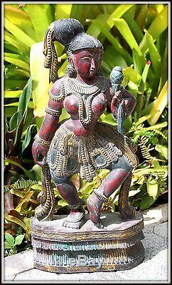 Lovely Hand Carved & Painted Wooden Apsara from India (25.5 H x 12 W x 5 D)