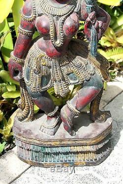 Lovely Hand Carved & Painted Wooden Apsara from India (25.5 H x 12 W x 5 D)