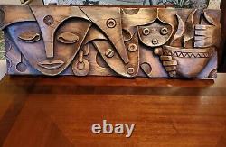 Luis Potosi hand carved wood plaque, signed and dated by artist from Ecuador