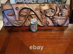 Luis Potosi hand carved wood plaque, signed and dated by artist from Ecuador