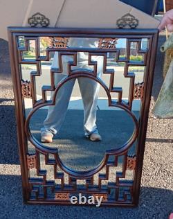 MCM Chinese Ornate Carved Wood Mirror 32 X 21 From Estate