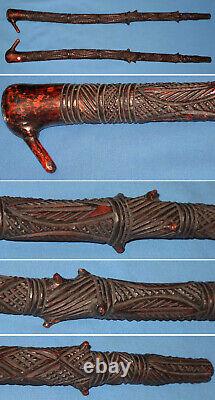 Maori Hardwood Spear Thrower (Atlatl) with Incised Art from New Zealand