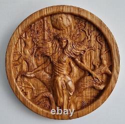 Mara, from Germanic and Slavic folklore, carved wooden picture circle