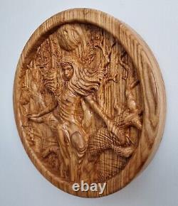 Mara, from Germanic and Slavic folklore, carved wooden picture circle