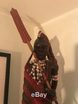 Massai Warrior, Africa, Hand Made Wood Statue from Tanzania, Original Massai