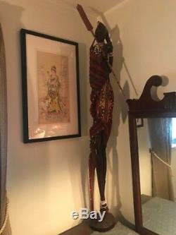 Massai Warrior, Africa, Hand Made Wood Statue from Tanzania, Original Massai