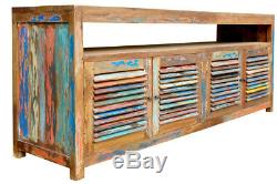 Media Center with 4 Doors & Raised Shelf made from Recycled Teak Wood Boats