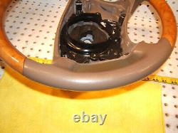 Mercedes 00-06 W215, W220 Leather CHESTnut WOOD Biege Steering 1 Wheel, NO bag