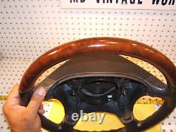 Mercedes W220, W215 00-6 leather Burl WOOD charcoal Steering 1 Wheel, NO bag cover