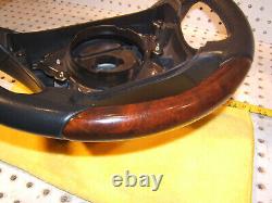 Mercedes W220, W215 00-6 leather Burl WOOD charcoal Steering 1 Wheel, NO bag cover