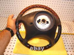 Mercedes W220, W215 00-6 leather Burl WOOD charcoal Steering 1 Wheel, NO bag cover