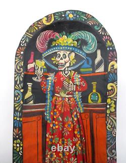 Mexican Catrina Painting Wood Bowl Batea Folk Art Tequila Day of the Dead 20