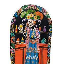 Mexican Catrina Painting Wood Bowl Batea Wine Bar Folk Art Day of Dead Large 20