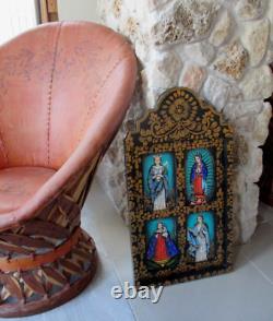 Mexican Folk Art Wood Nicho Painting Santo Saint Madonna Virgin Guadalupe 32