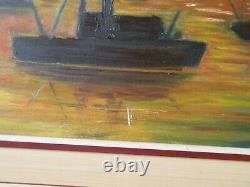 Mid Century Oil painting skyline Signed P. Brandt from Europe with Wood Frame