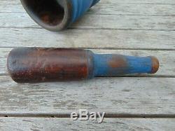 Mortar & Pestle Set from Lignum Vitae with One Old Coat Blue Paint 6 LB 2.2 OZ