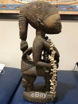 Museum Piece African Statue Yoruba Mother With Twins From Nigeria