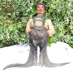 Mxxx ANTIQUE BLACK FOREST CARVED WOOD & HORN FIGURE PROBABLY FROM CHANDELIER
