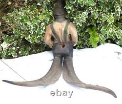 Mxxx ANTIQUE BLACK FOREST CARVED WOOD & HORN FIGURE PROBABLY FROM CHANDELIER