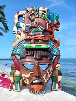 Mysterious Mayan Mask Ix Chel Carved Wood Wall Art from Yucatan, Mexico 16