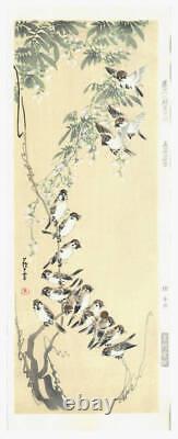 Nagasawa Rosetsu Wisteria Birds Original Wood Block Print Art from Japan