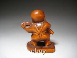 Netsuke Child Yellow Yang Wood Carving from Japanese antiques #209