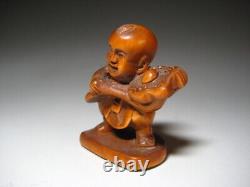 Netsuke Child Yellow Yang Wood Carving from Japanese antiques #209