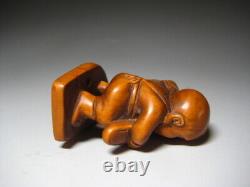 Netsuke Child Yellow Yang Wood Carving from Japanese antiques #209