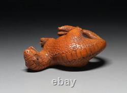 Netsuke Dinosaur Lucky Gods Yellow Yang Wood Carving from Japanese antique #227