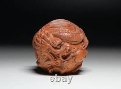 Netsuke Dragon Yellow Yang Wood Carving from Japanese antiques #211