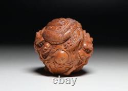 Netsuke Dragon Yellow Yang Wood Carving from Japanese antiques #211