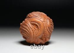 Netsuke Dragon Yellow Yang Wood Carving from Japanese antiques #211