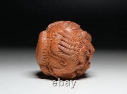 Netsuke Dragon Yellow Yang Wood Carving from Japanese antiques #211