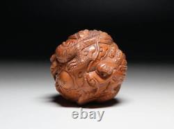 Netsuke Dragon Yellow Yang Wood Carving from Japanese antiques #211