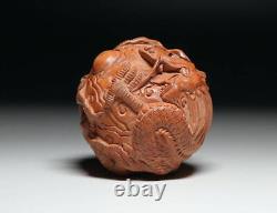 Netsuke Dragon Yellow Yang Wood Carving from Japanese antiques #211