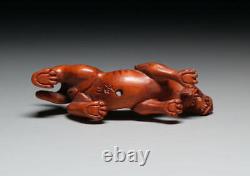 Netsuke Hikyu Pixiu Yellow Yang Wood Carving from Japanese antiques #246